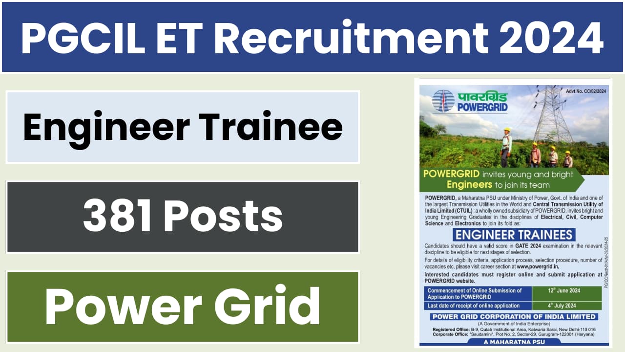PGCIL Engineer Trainee Recruitment 2024